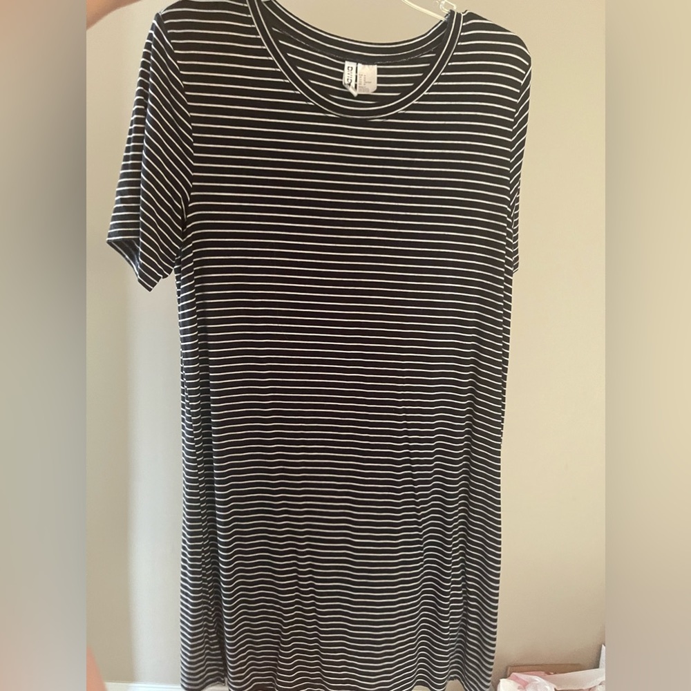 Navy Blue Striped T Shirt Dress
